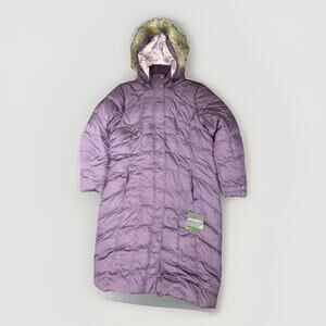 Eddie Bauer Lodge Down Duffle Coat Removable Hood & Faux Fur SZ XXL Purple